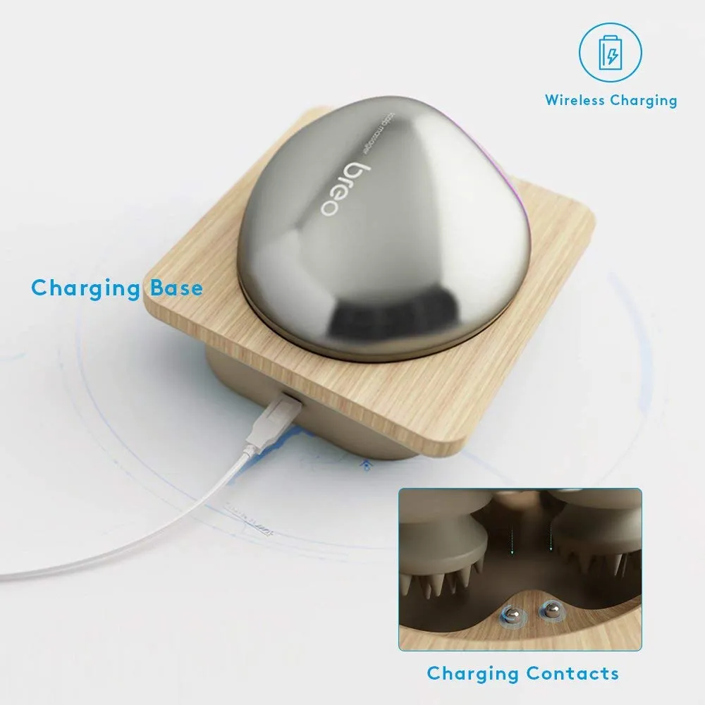 Breo Scalp Mini Waterproof Portable Electric Head Massager with Bamboo Base