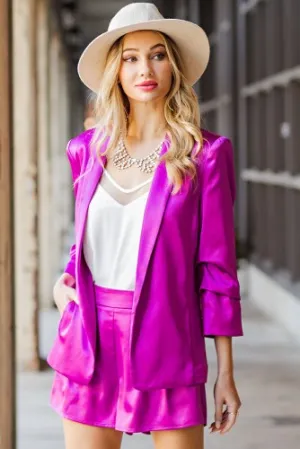 Bright French Rose Satin Fitted Blazer