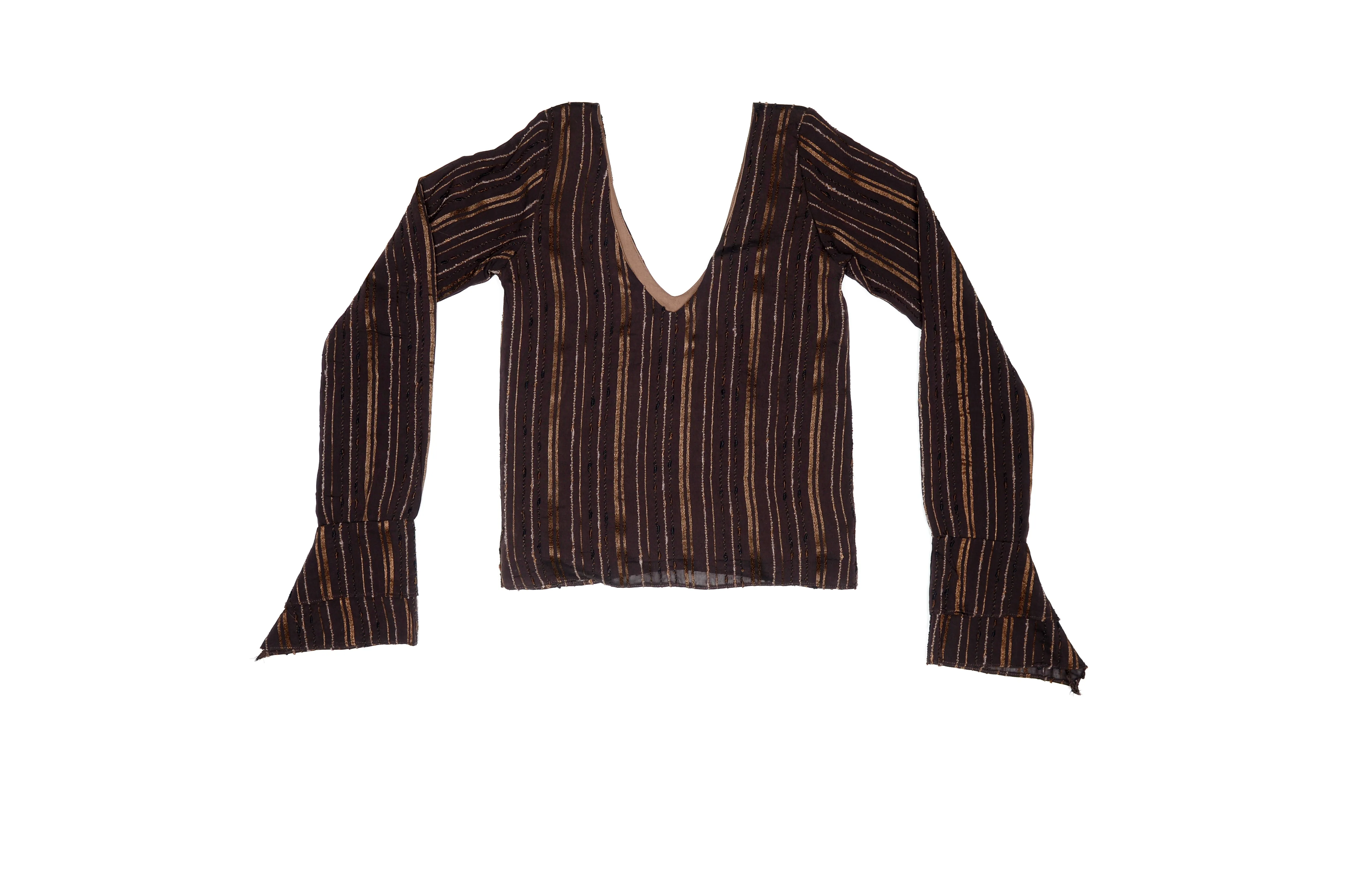 Brown Stripe Storyteller V-Neck Silk Top