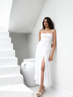 Bustier Detailed Back Tie Up Maxi Dress