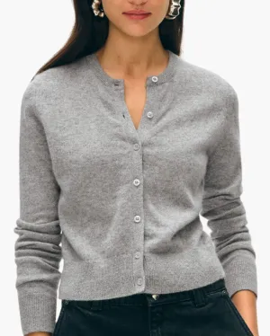 CASHMERE CREWNECK CARDIGAN IN GREY HEATHER