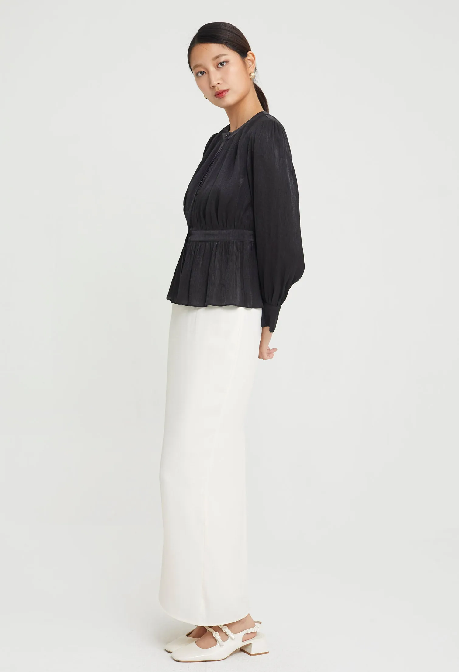 Chiffon Pleated Puff Top