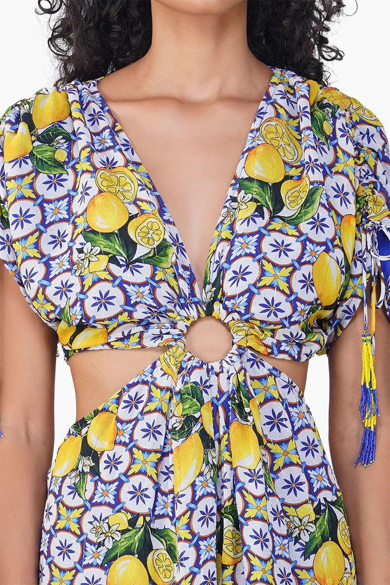 Citrus Lemon Lurex Print Dress