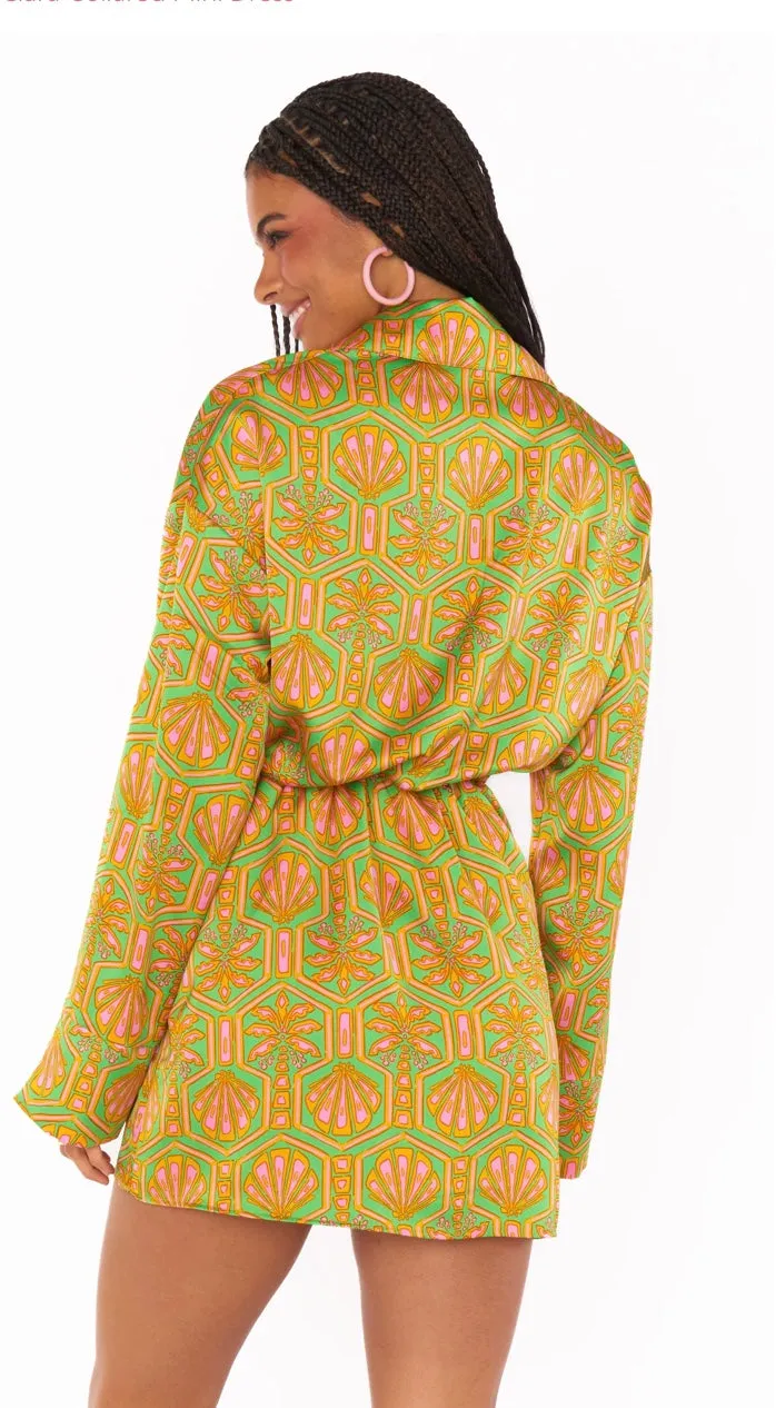 Clara Collared Mini Dress- Palm Deco