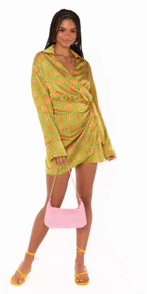 Clara Collared Mini Dress- Palm Deco