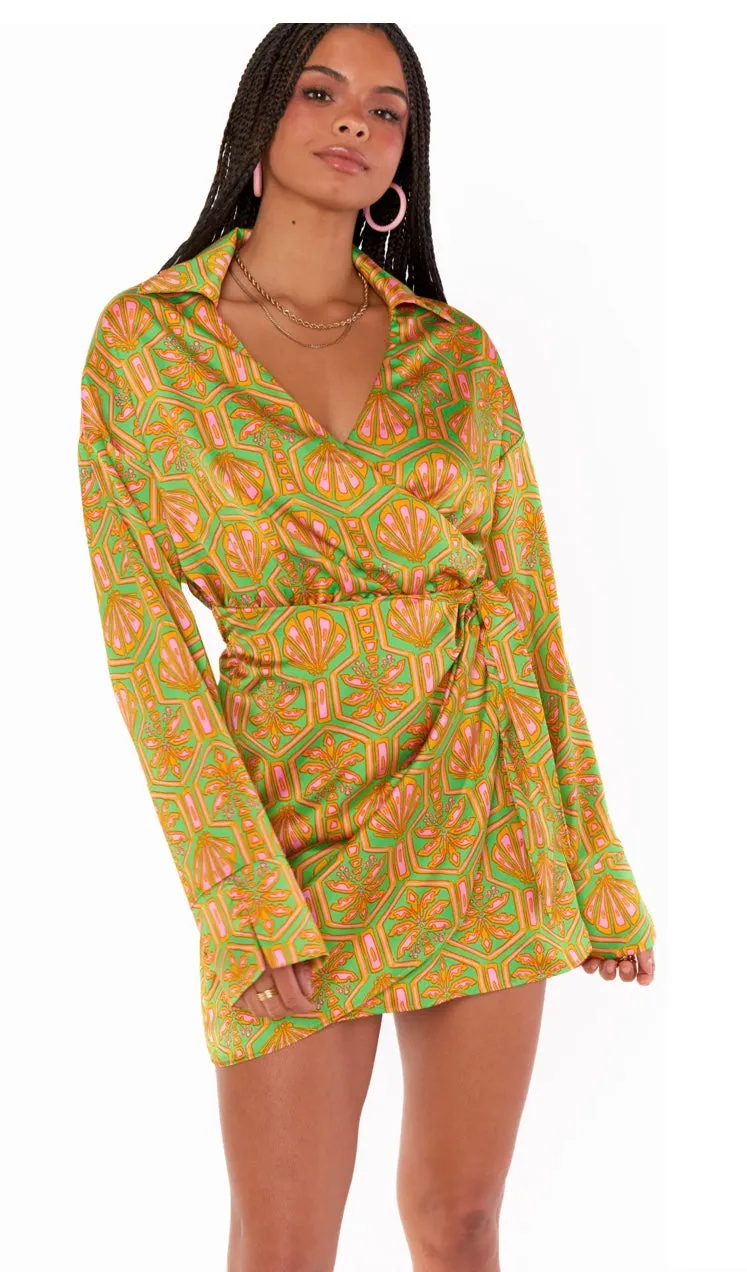 Clara Collared Mini Dress- Palm Deco