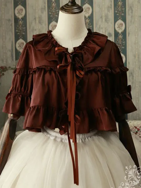 Classic Lolita Cover Up Magic Tea Party Chiffon Round Neck Ruffles White Lolita Top
