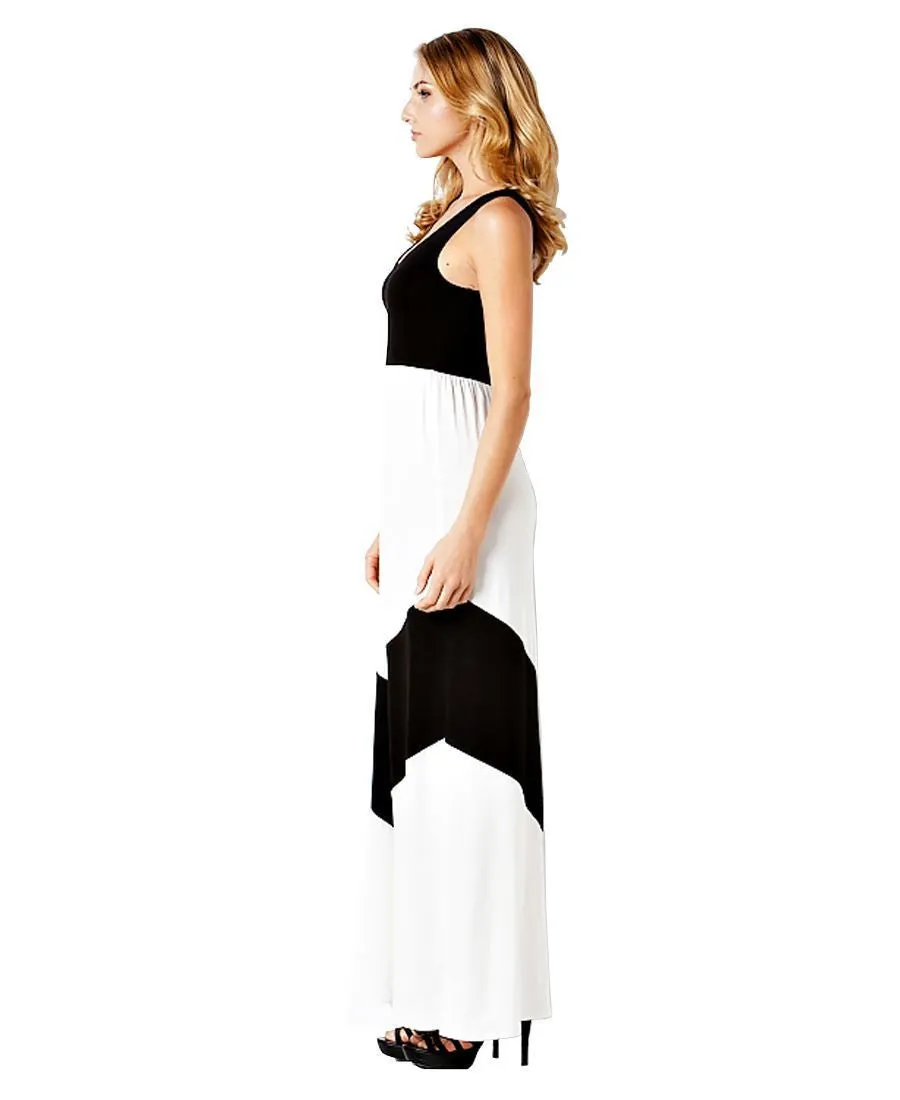Colorblock Chevron Maxi Dress Black/White