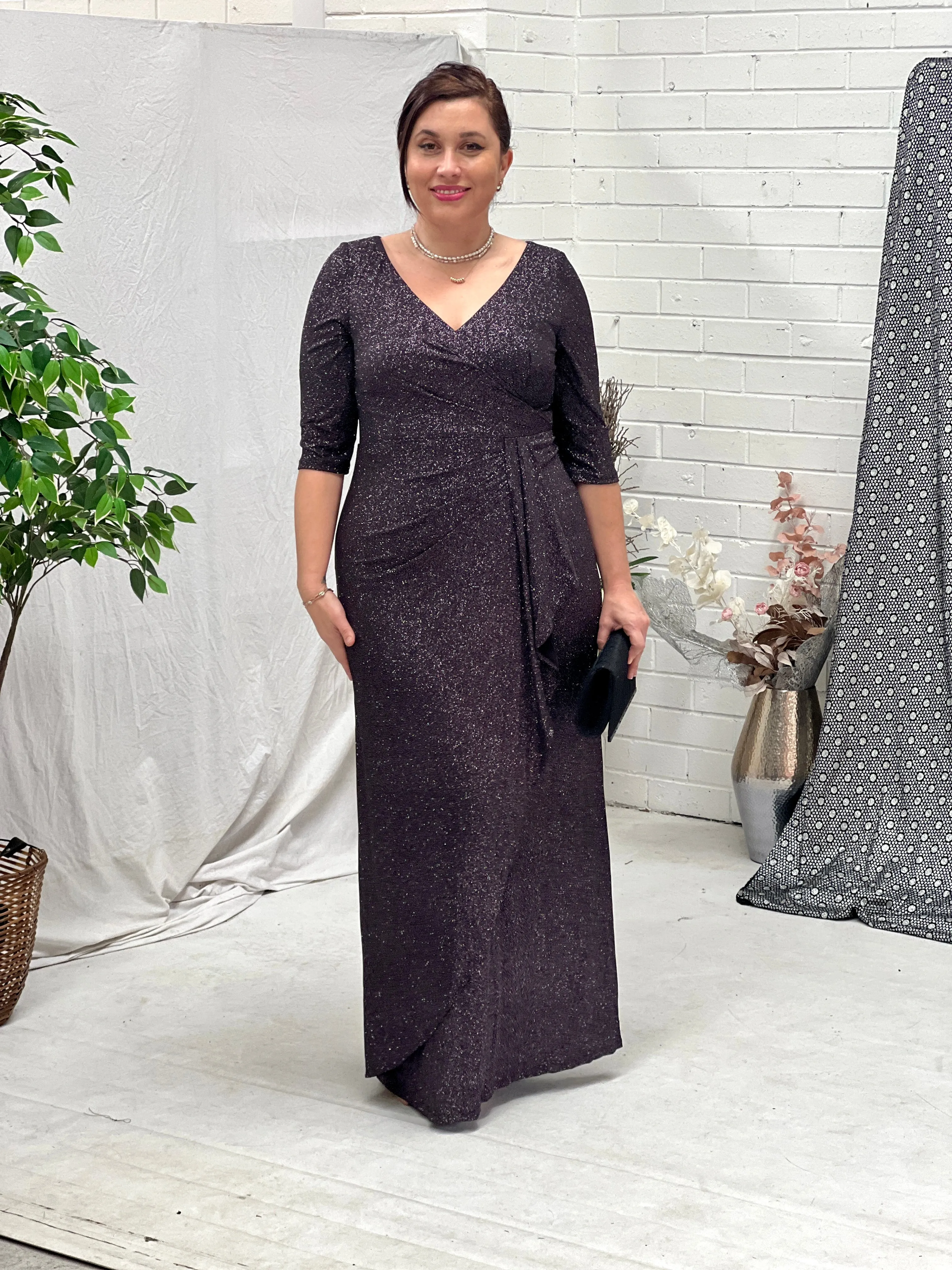 Constantine Black Glitter Gown