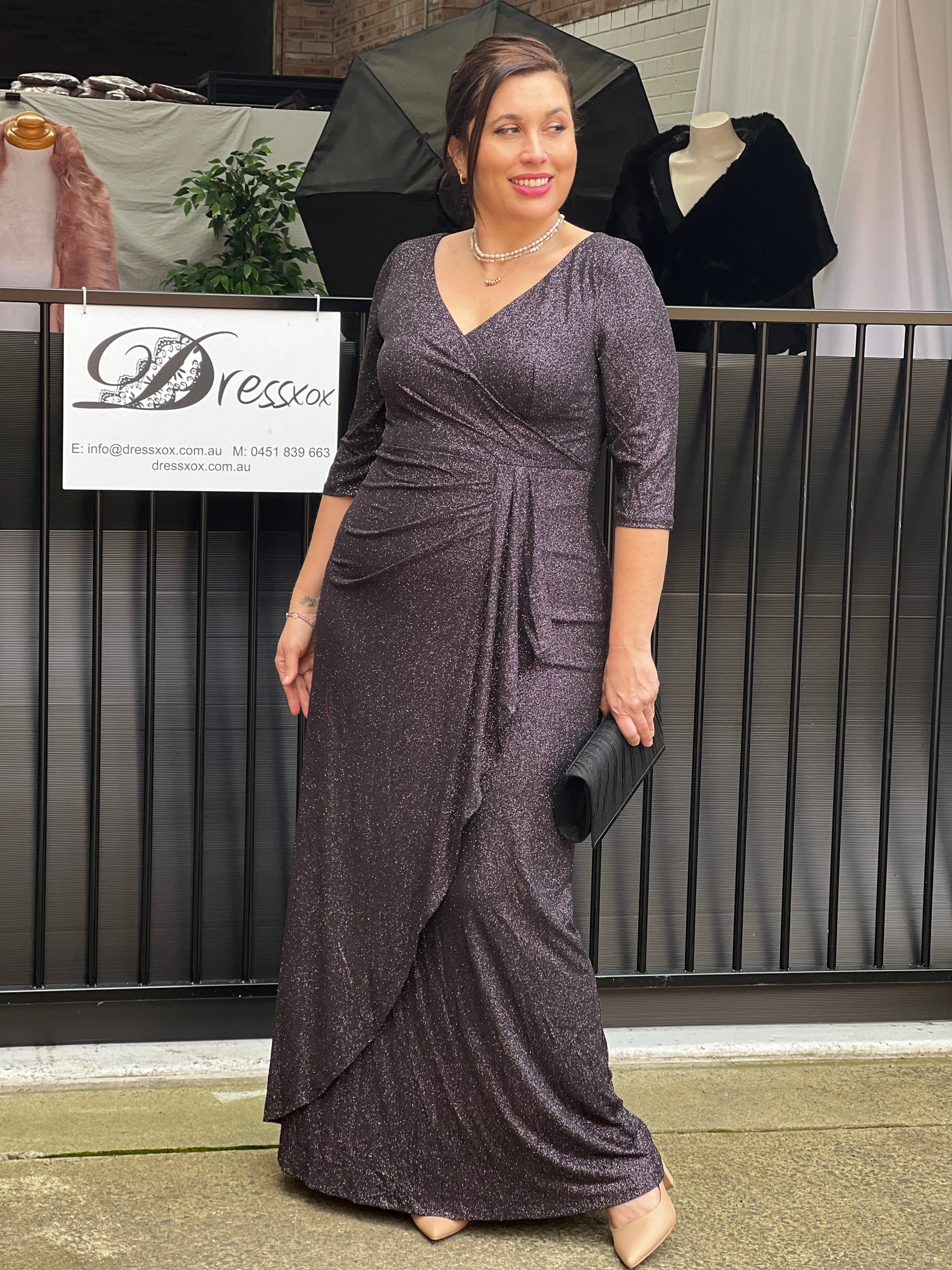 Constantine Black Glitter Gown
