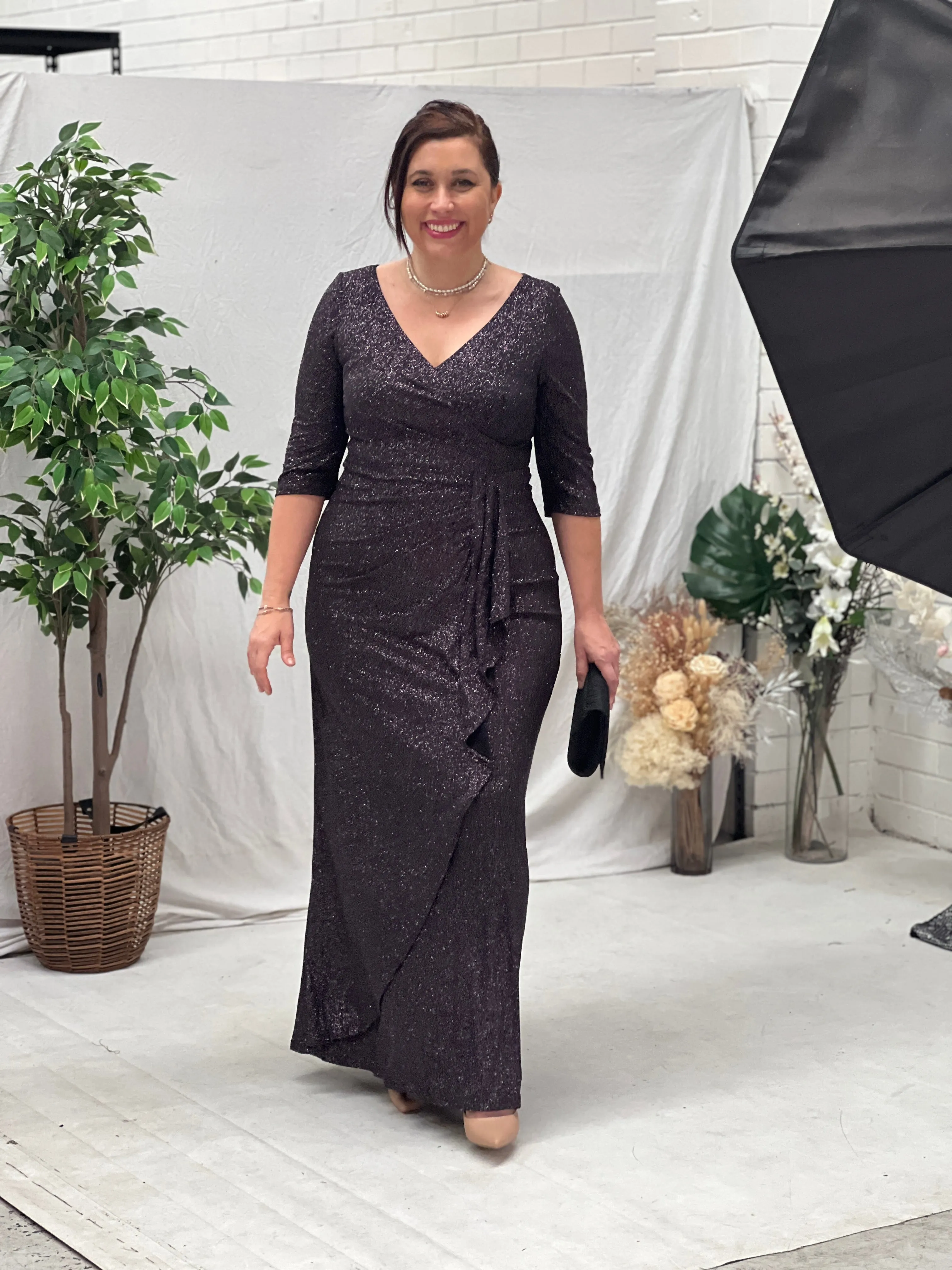 Constantine Black Glitter Gown