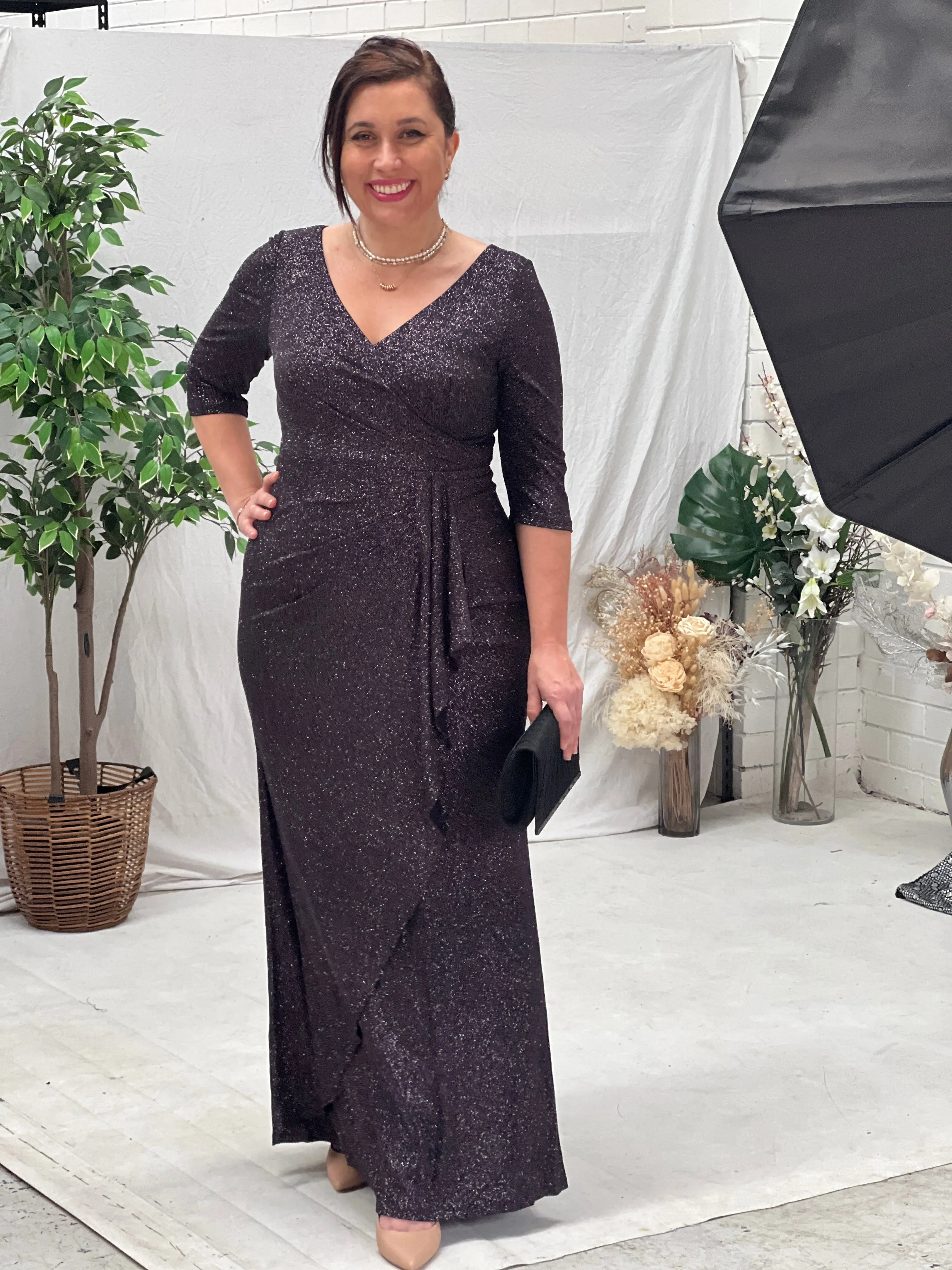 Constantine Black Glitter Gown
