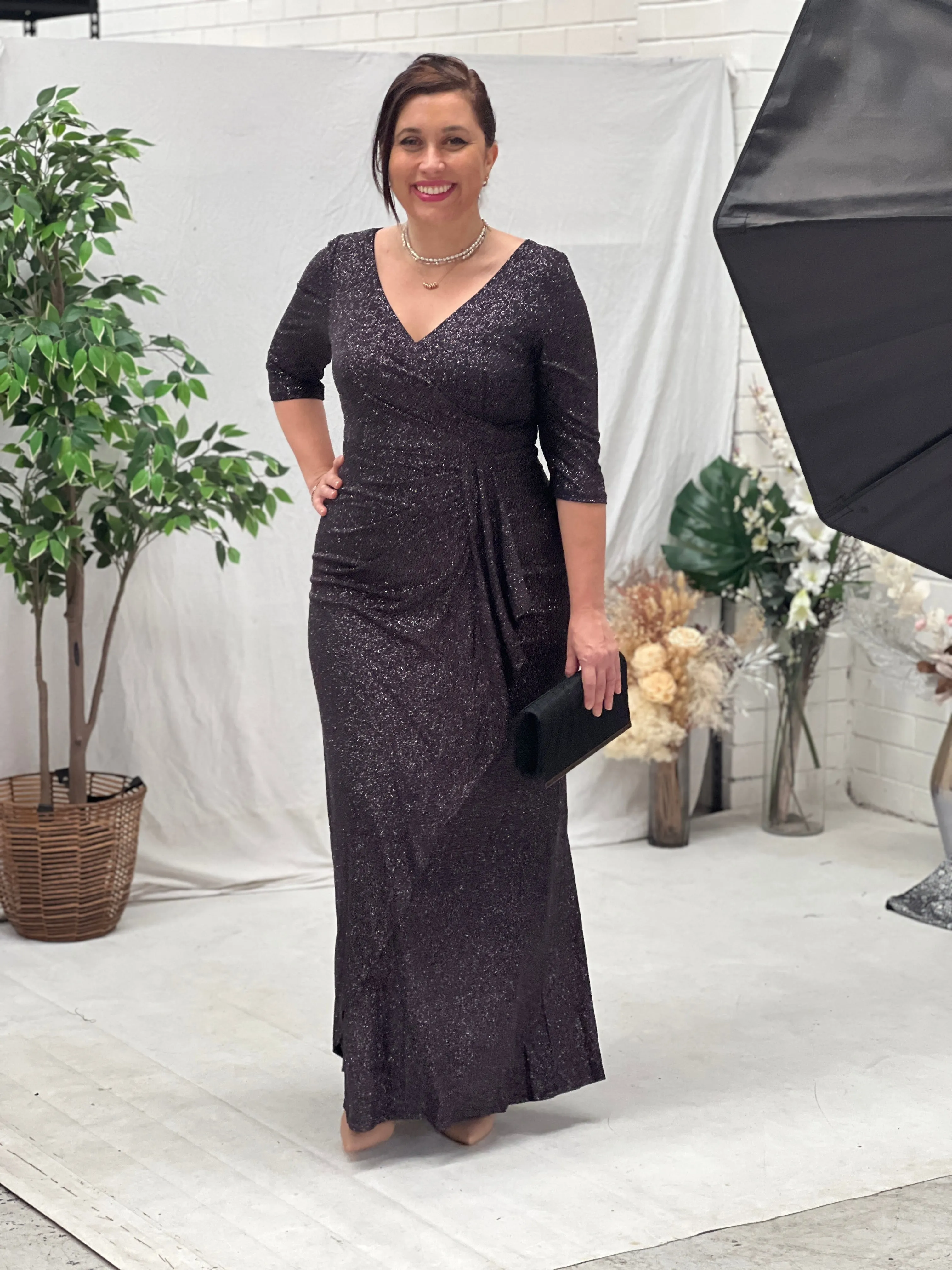 Constantine Black Glitter Gown