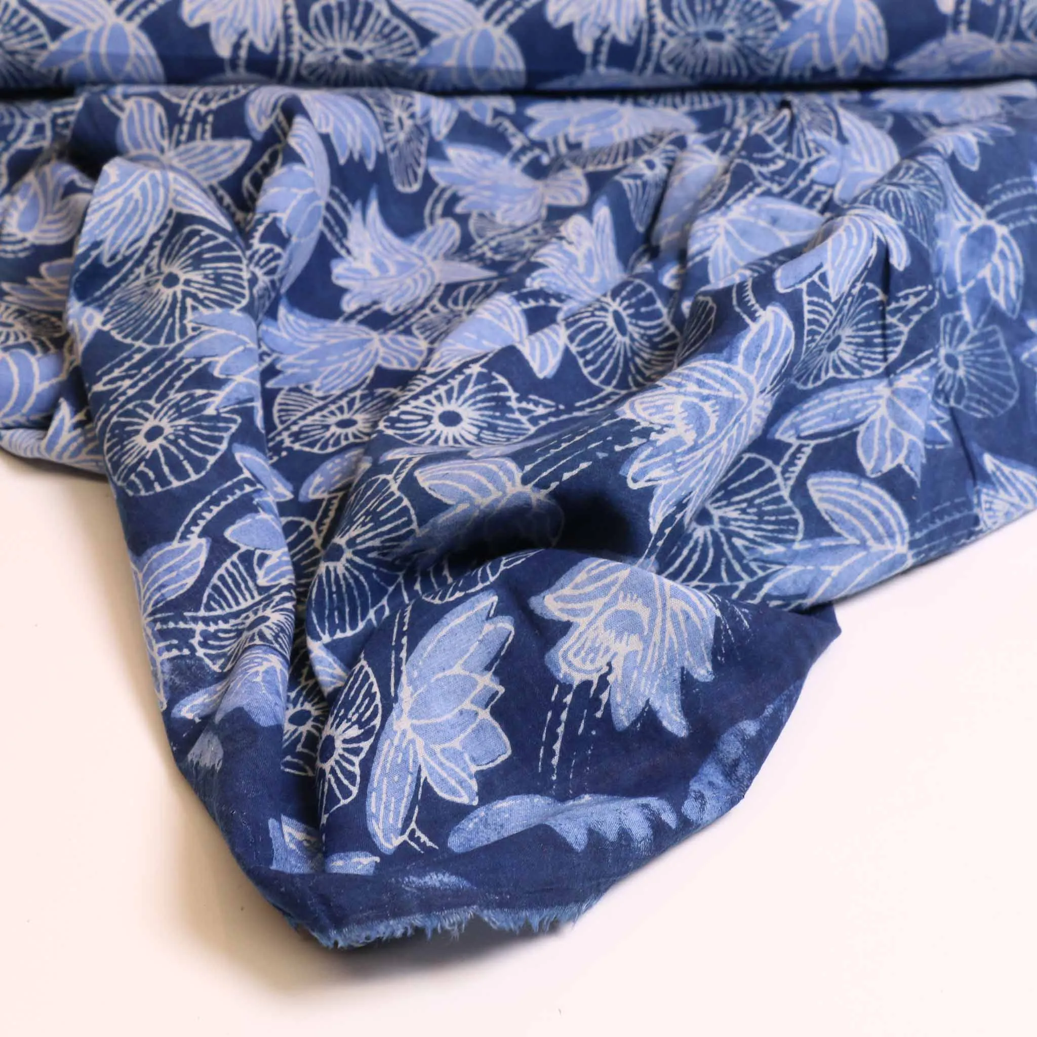 Cotton Voile - Indigo Hand block print