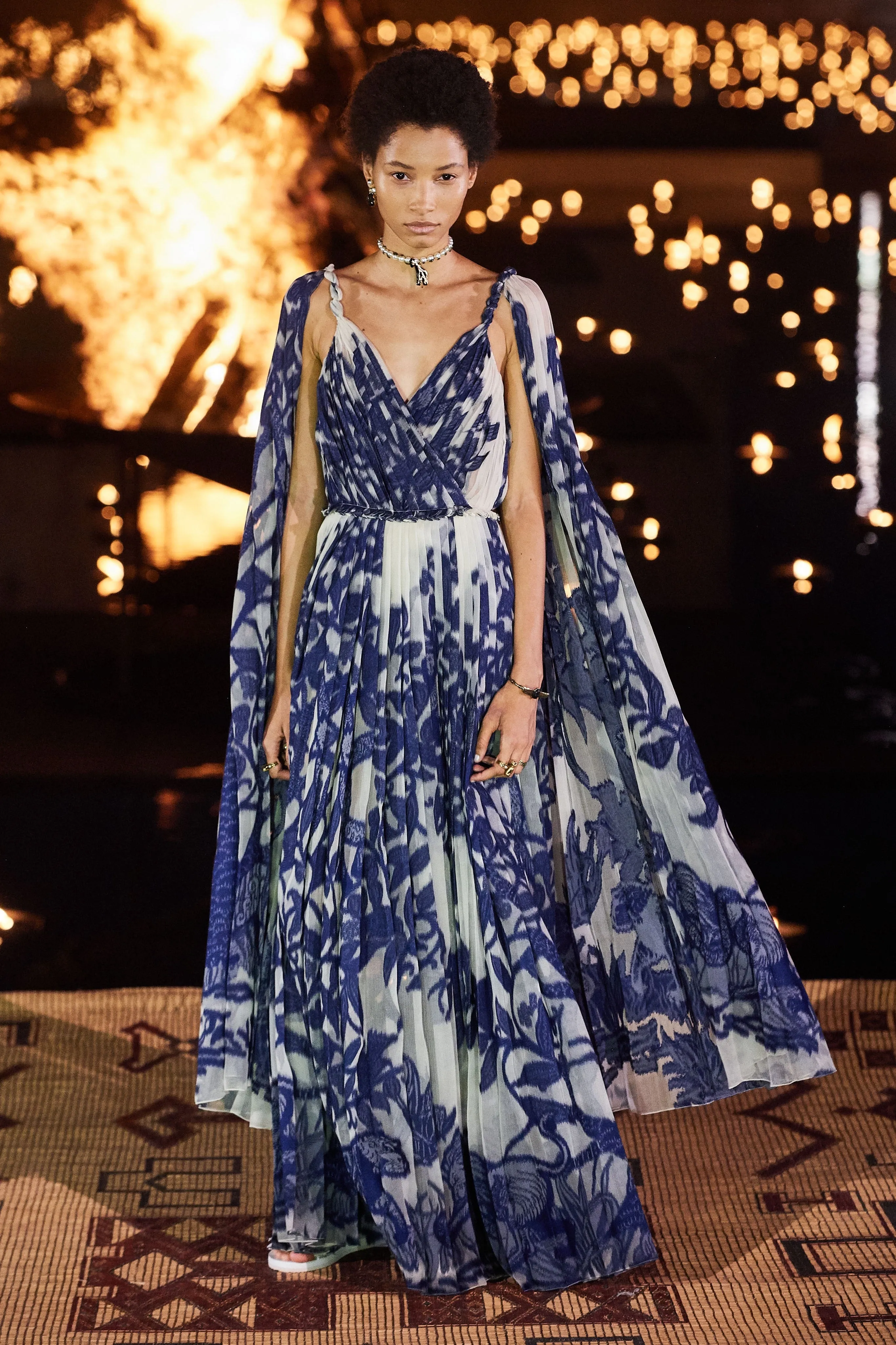Cruise 2020 Christian Dior by Maria Grazia Chiuri Deep Blue Cape Back Jersey Dress
