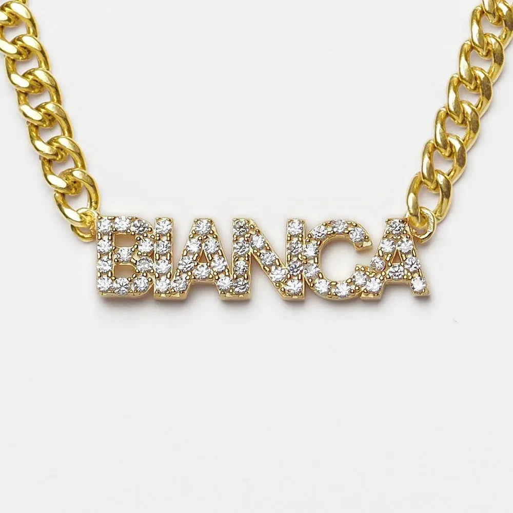 CRYSTAL MINI BLOCK NAME NECKLACE