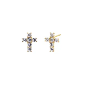 CZ Cross Stud Earring 14K