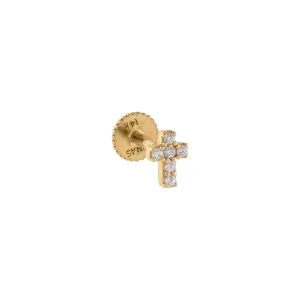CZ Mini Cross Threaded Stud Earring 14K