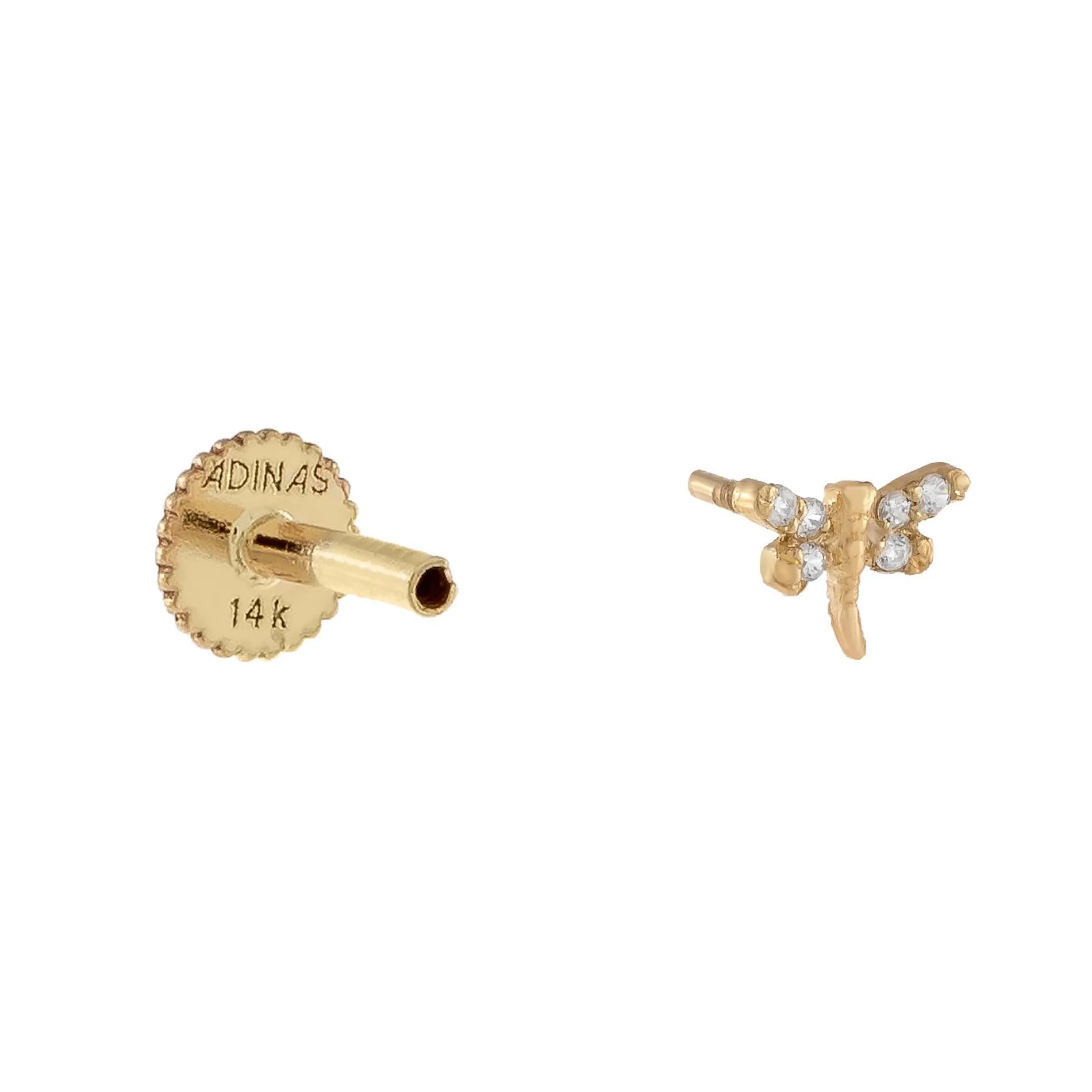 CZ Mini Dragonfly Stud Earring 14K