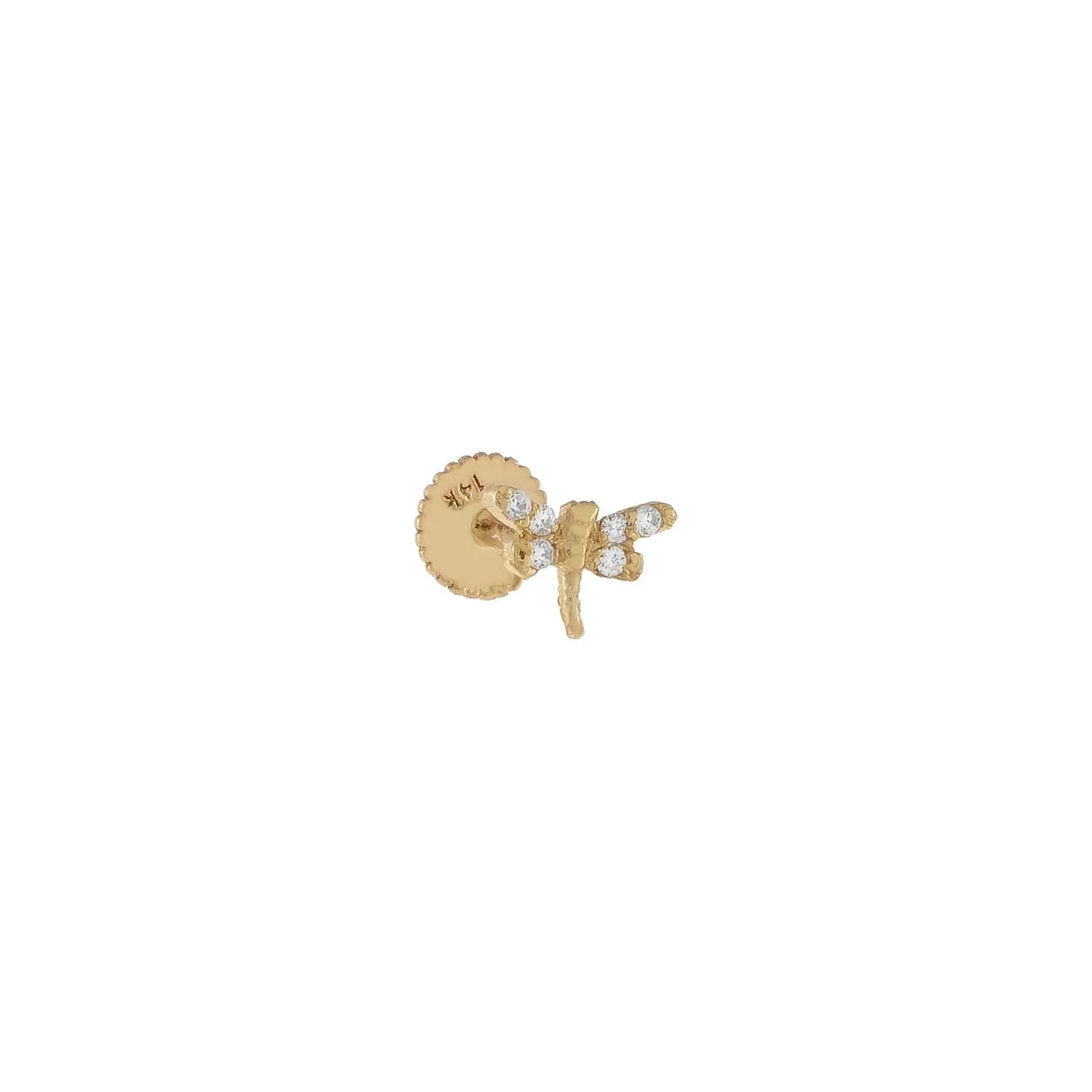 CZ Mini Dragonfly Stud Earring 14K