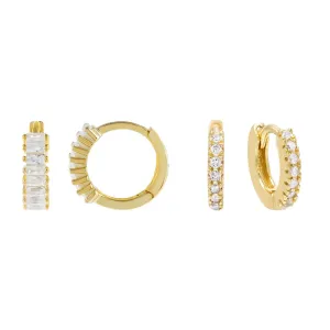 CZ X Baguette Huggie Earring Combo Set