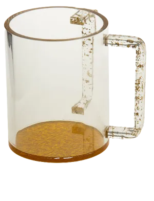 (D) Judaica Wash Cup Clear Negel Vasser Cup Lucite 4 7/8 H (Gold)