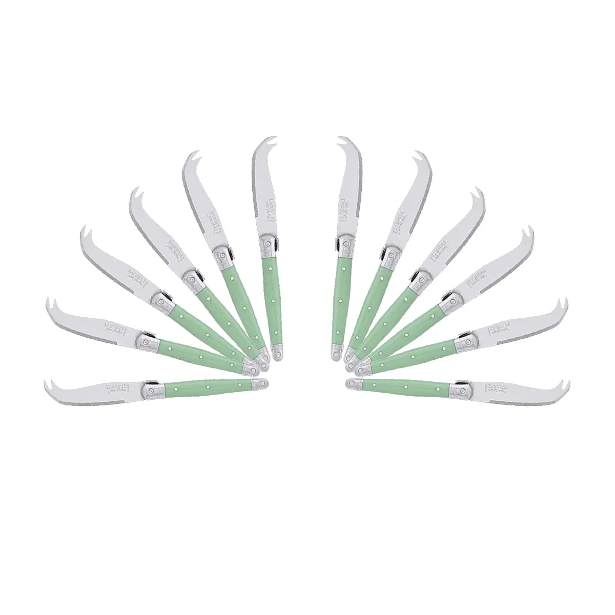 (D) Laguiole Mini Cheese Knife Set 6 Inch, Stainless Steel, Vintage (12, Green A)