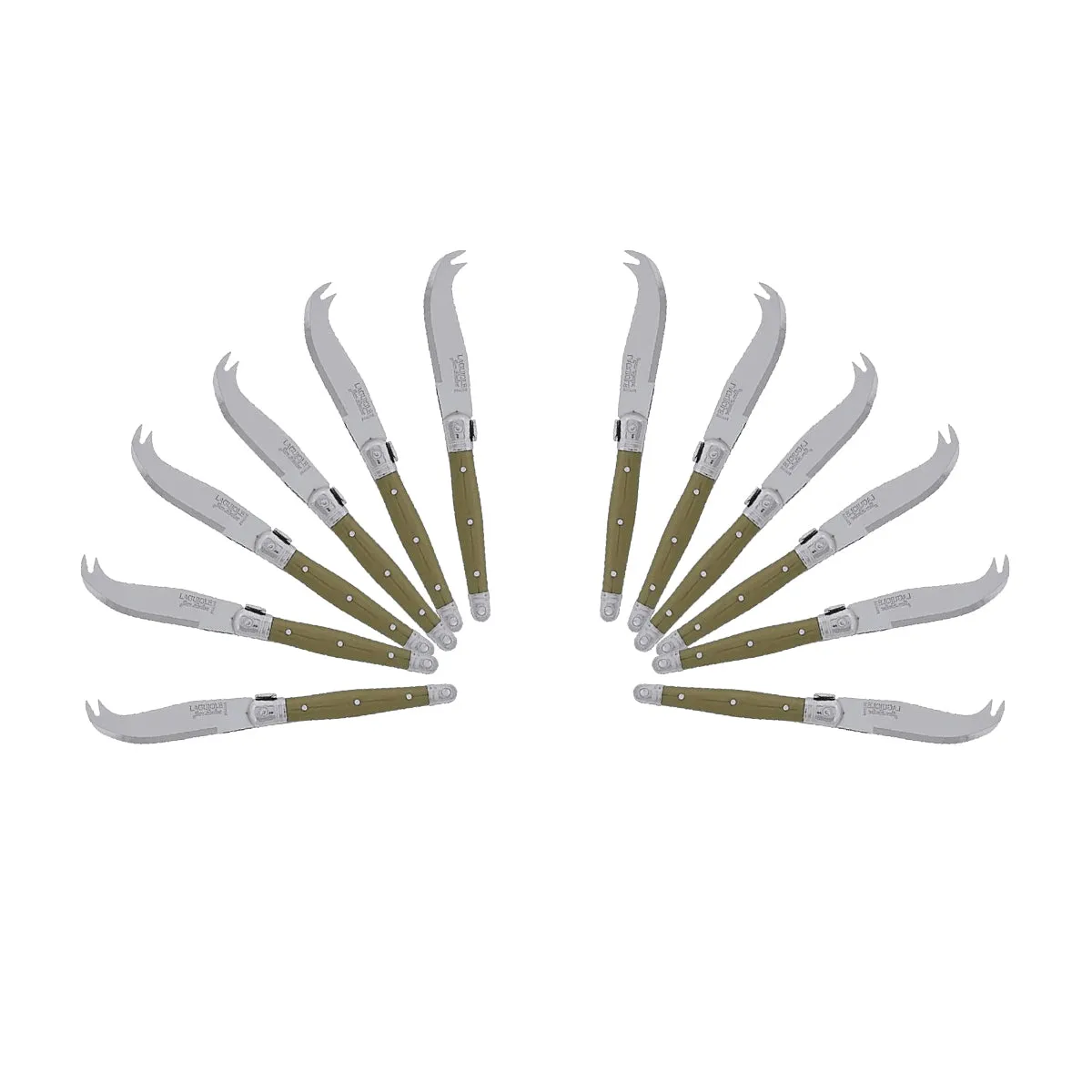 (D) Laguiole Mini Cheese Knife Set 6 Inch, Stainless Steel, Vintage (12, Olive)