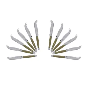(D) Laguiole Mini Cheese Knife Set 6 Inch, Stainless Steel, Vintage (12, Olive)