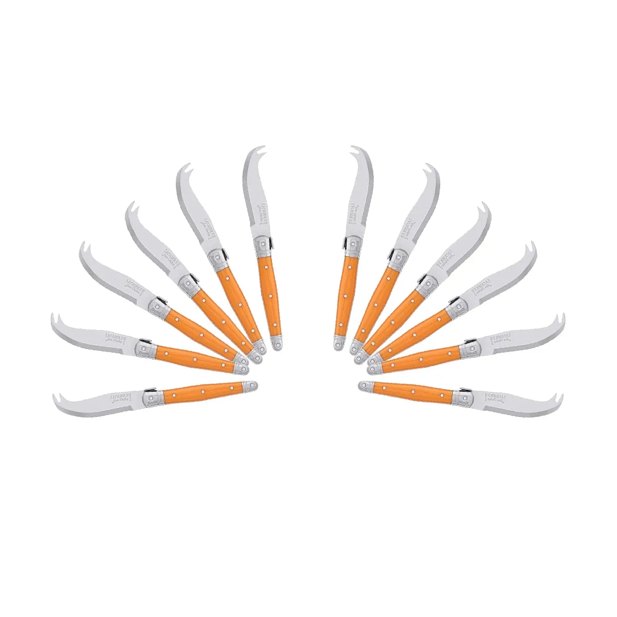 (D) Laguiole Mini Cheese Knife Set 6 Inch, Stainless Steel, Vintage (12, Orange)
