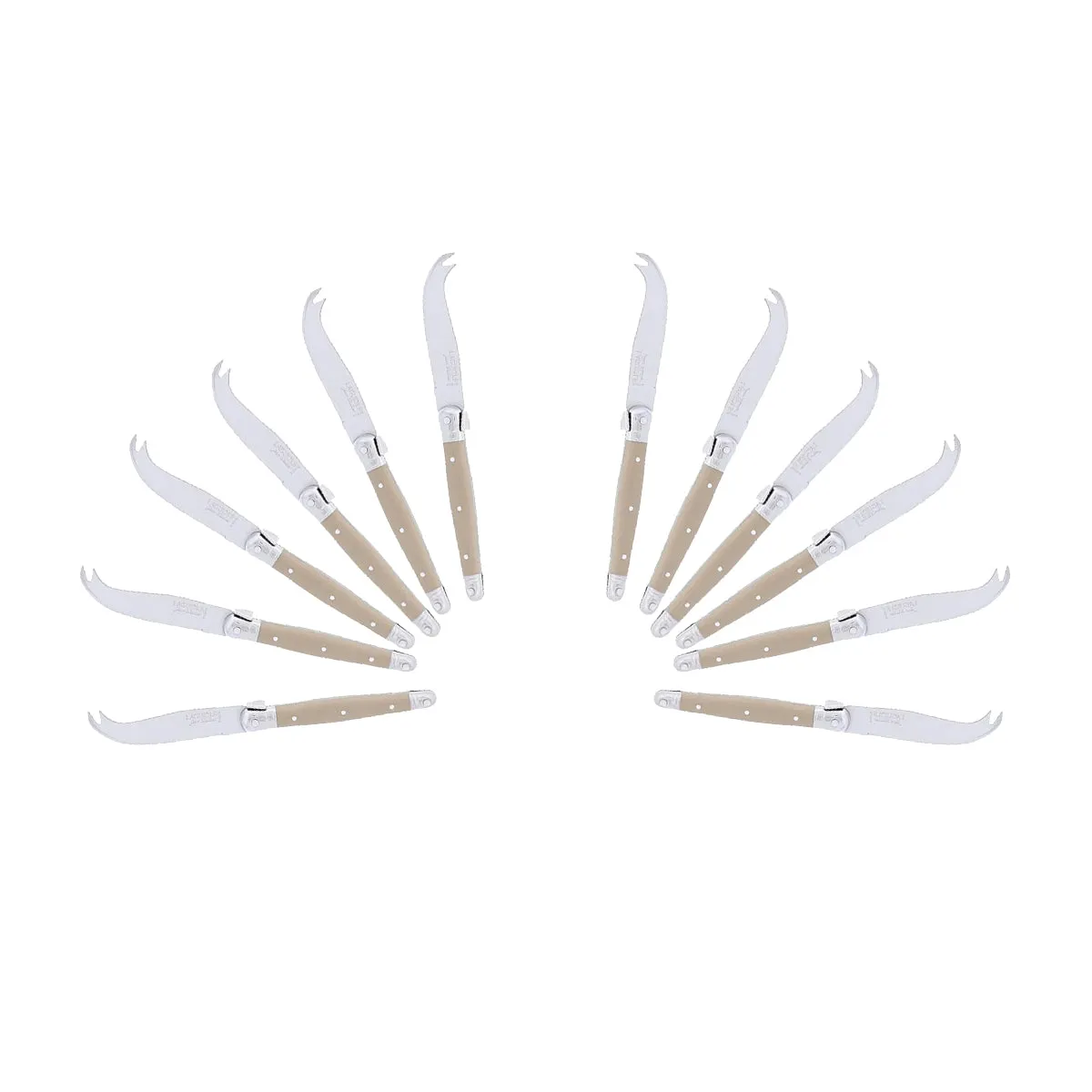 (D) Laguiole Mini Cheese Knife Set 6 Inch, Stainless Steel, Vintage (12, Taupe)