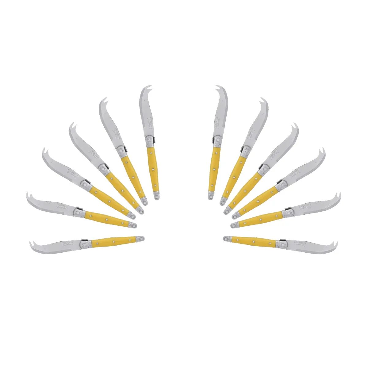 (D) Laguiole Mini Cheese Knife Set 6 Inch, Stainless Steel, Vintage (12, Yellow)