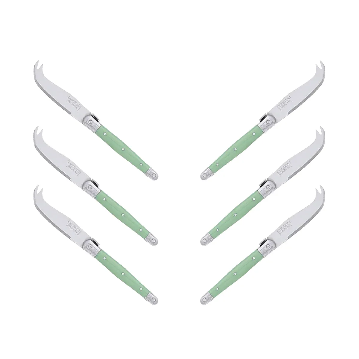 (D) Laguiole Mini Cheese Knife Set 6 Inch, Stainless Steel, Vintage (6, Green A)