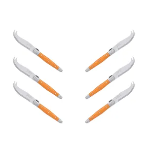 (D) Laguiole Mini Cheese Knife Set 6 Inch, Stainless Steel, Vintage (6, Orange)