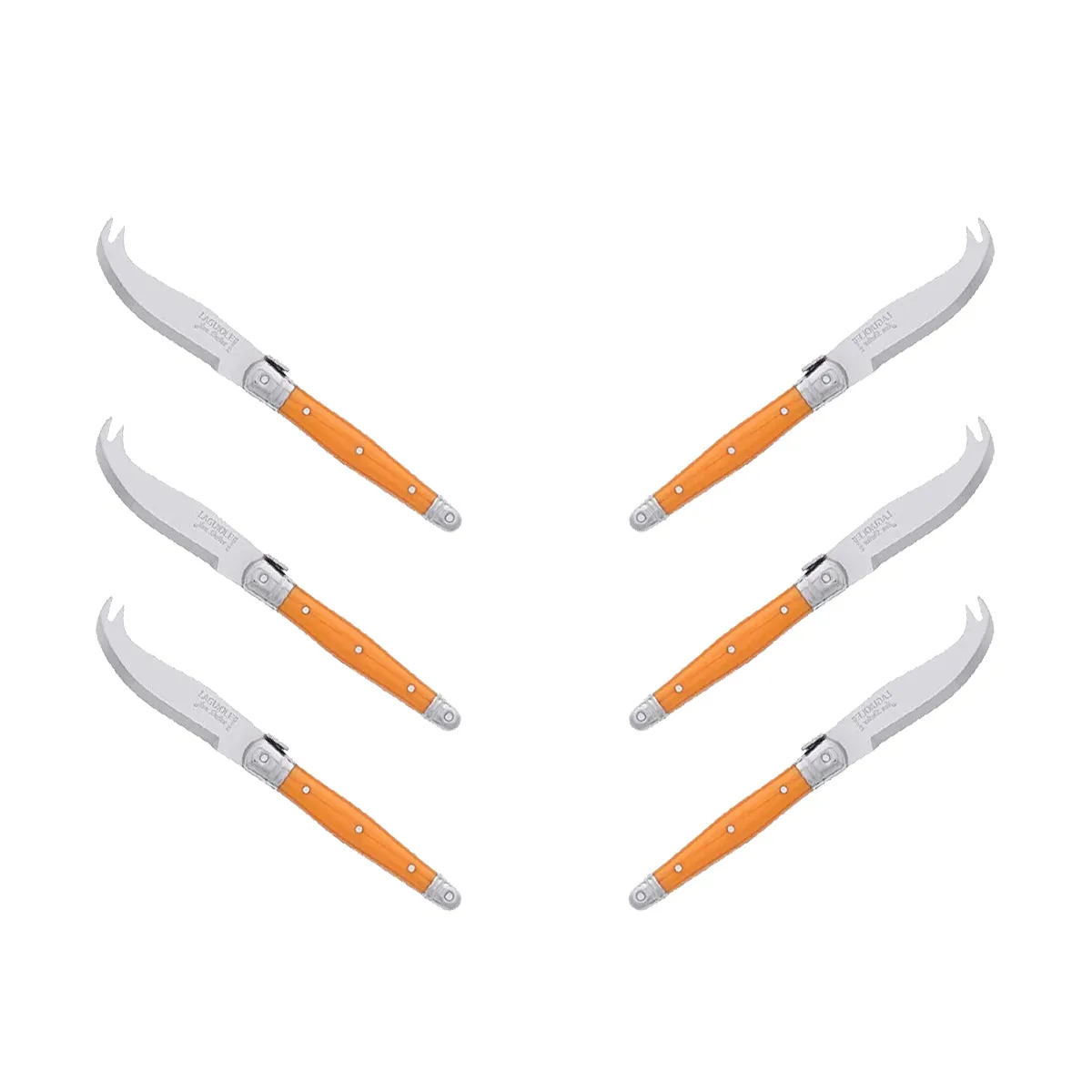 (D) Laguiole Mini Cheese Knife Set 6 Inch, Stainless Steel, Vintage (6, Orange)