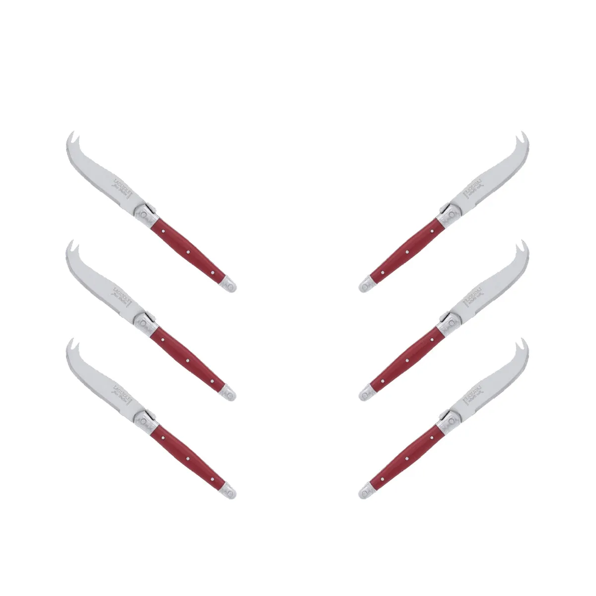 (D) Laguiole Mini Cheese Knife Set 6 Inch, Stainless Steel, Vintage (6, Red)