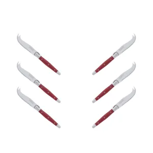 (D) Laguiole Mini Cheese Knife Set 6 Inch, Stainless Steel, Vintage (6, Red)