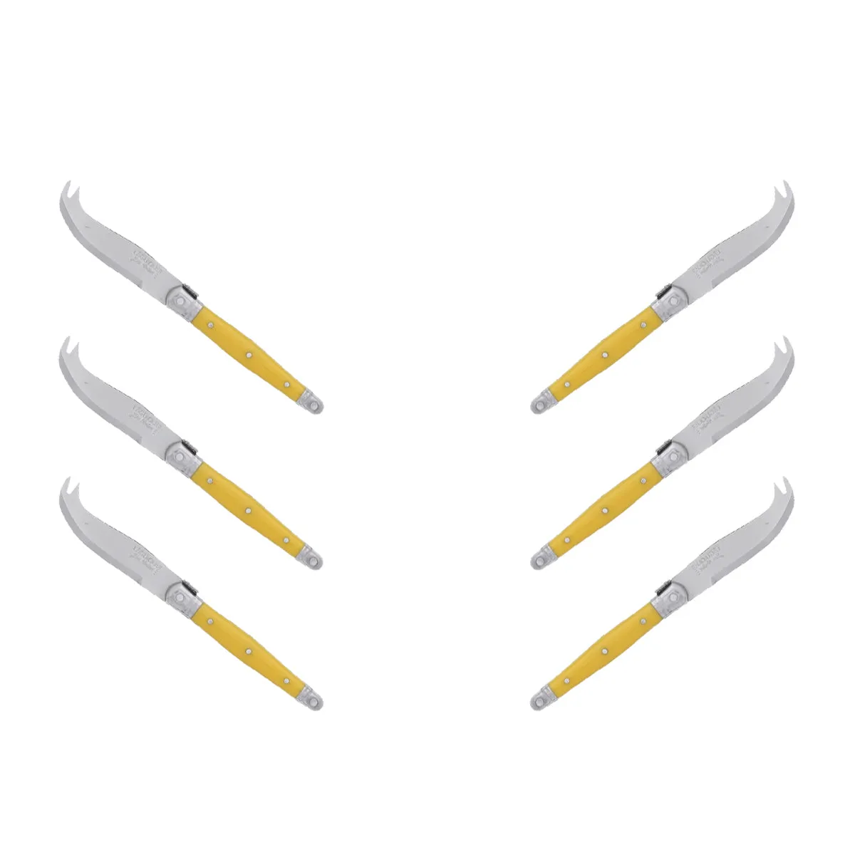 (D) Laguiole Mini Cheese Knife Set 6 Inch, Stainless Steel, Vintage (6, Yellow)
