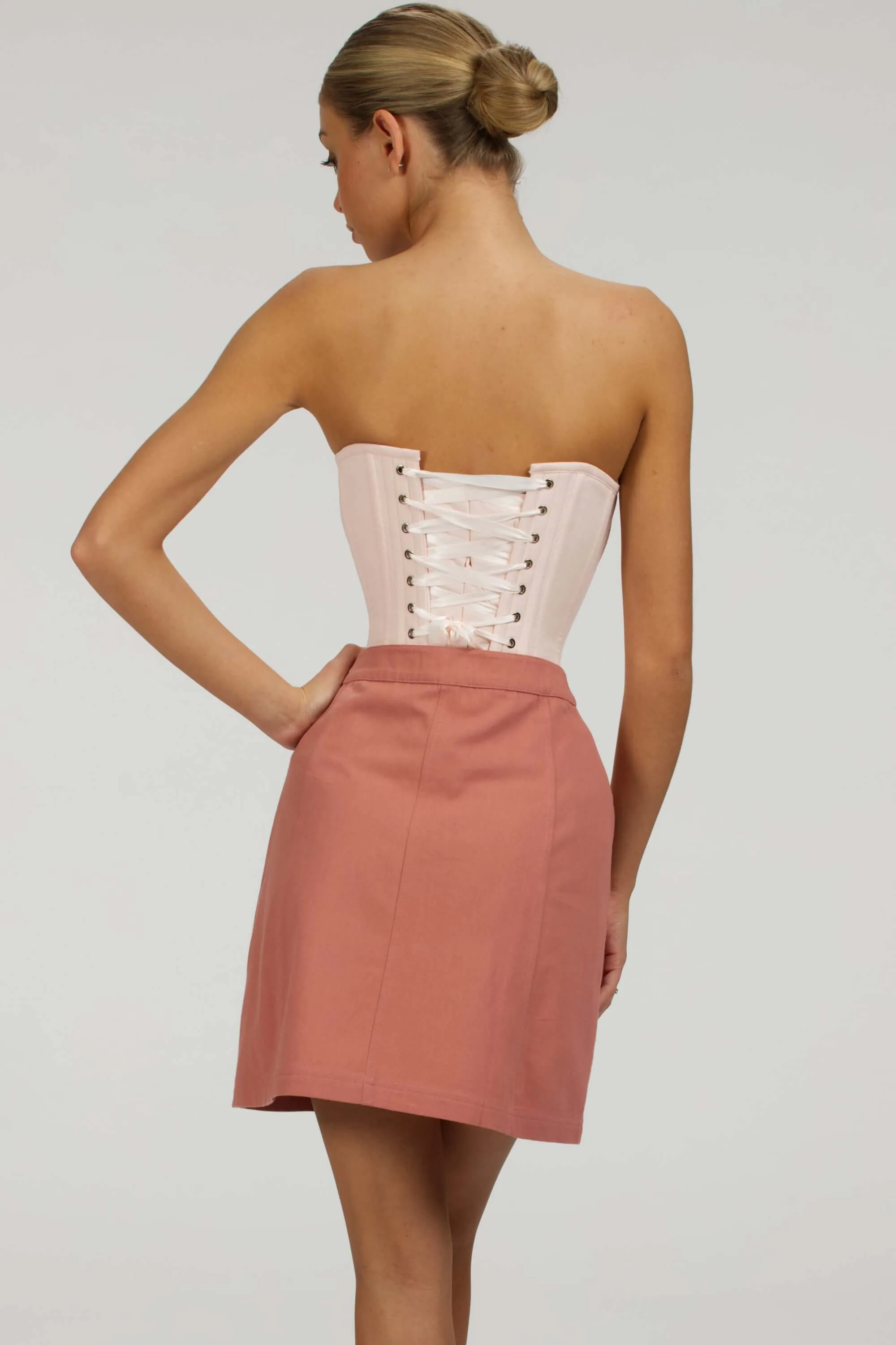 Dahlia Prairie Pink Cotton Overbust Corset With Zip Front