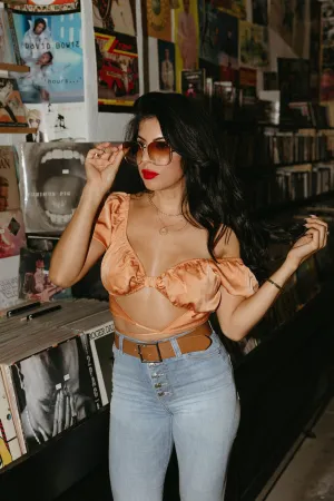 Daisy Mae Cutout Crop Top in Tangerine