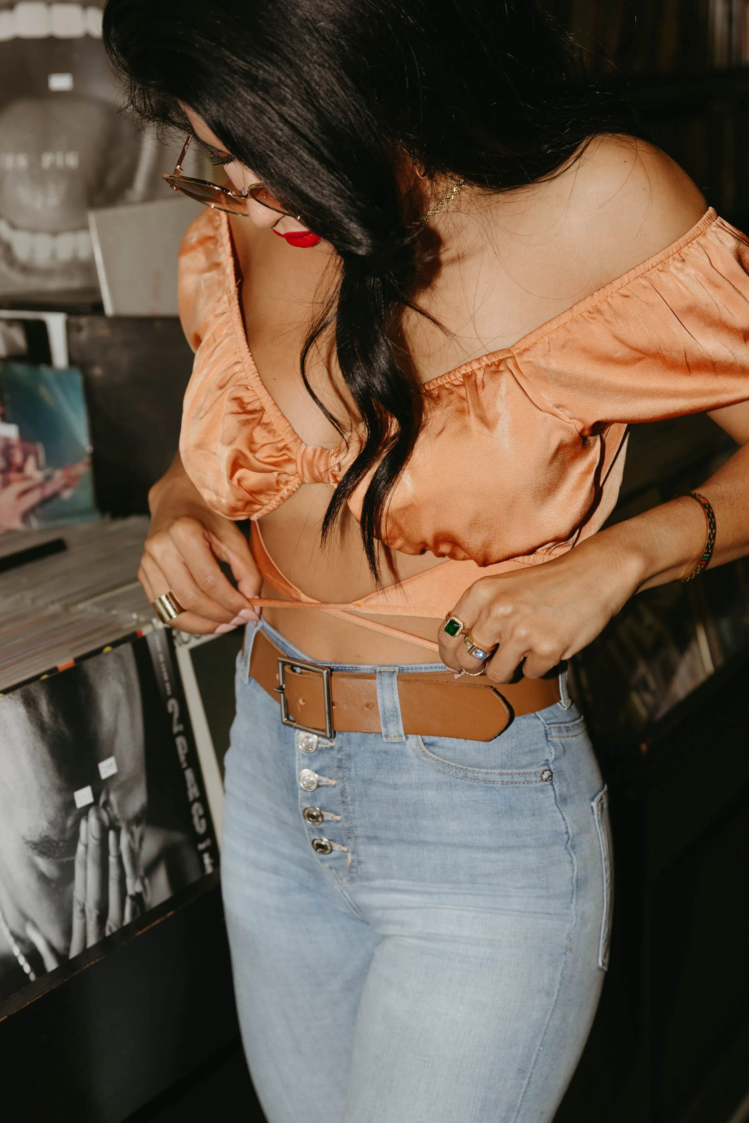 Daisy Mae Cutout Crop Top in Tangerine