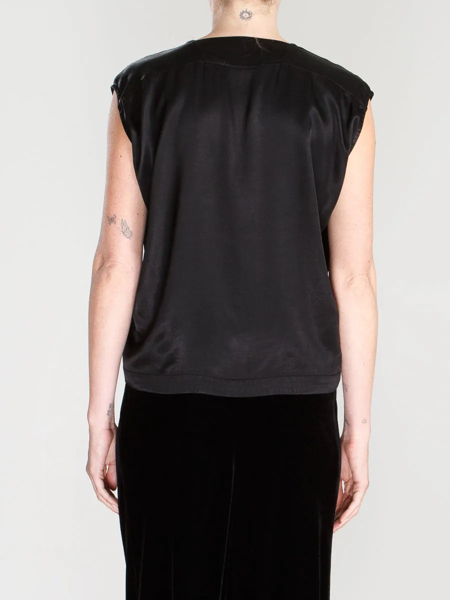 Delphine Cocoon Top in Vintage Satin - Black