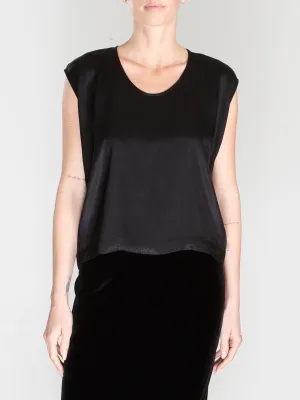 Delphine Cocoon Top in Vintage Satin - Black