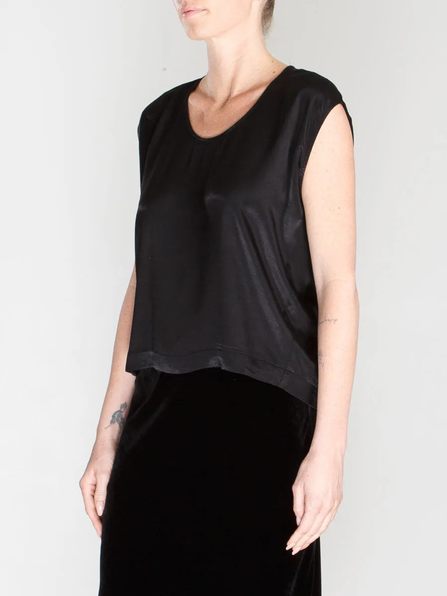 Delphine Cocoon Top in Vintage Satin - Black