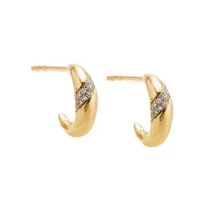 Diamond Pave Dome Mini Hoop Earring 14K