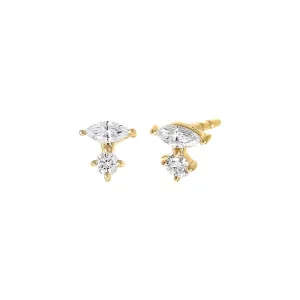 Diamond Round X Marquise Mini Stud Earring 14K