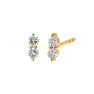 Double Diamond Mini Bar Stud Earring 14K