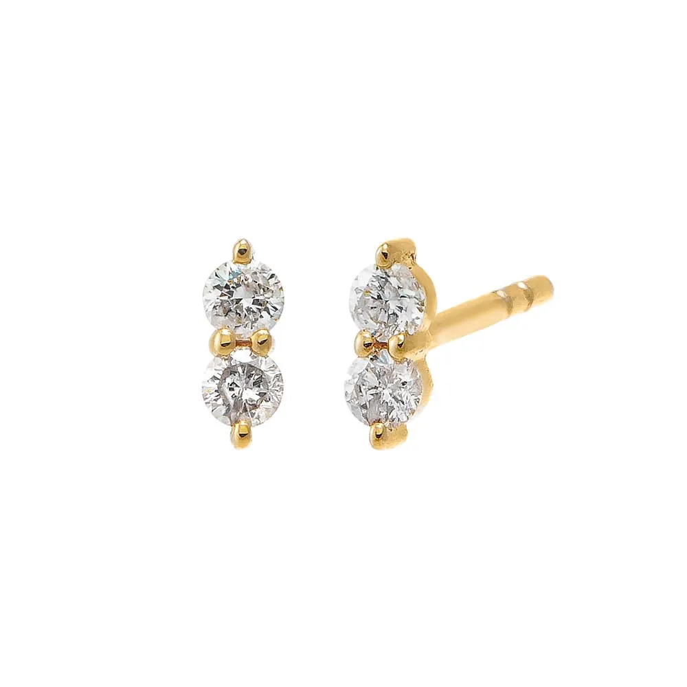 Double Diamond Mini Bar Stud Earring 14K