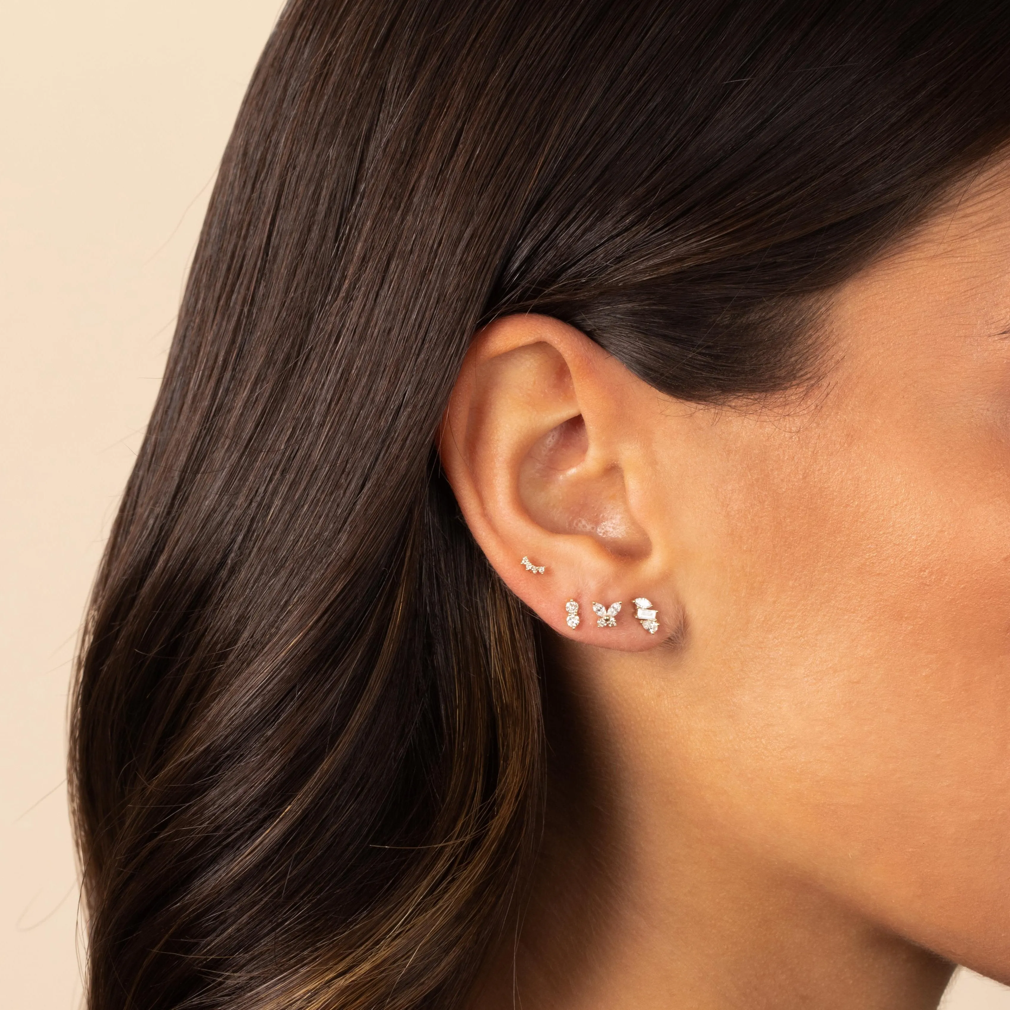Double Diamond Mini Bar Stud Earring 14K