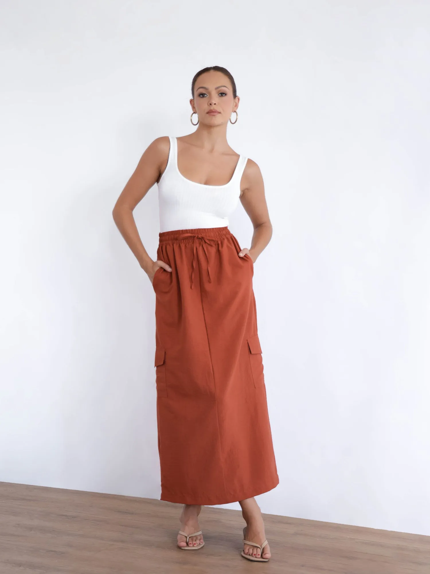 Draw String Maxi Cargo Skirt